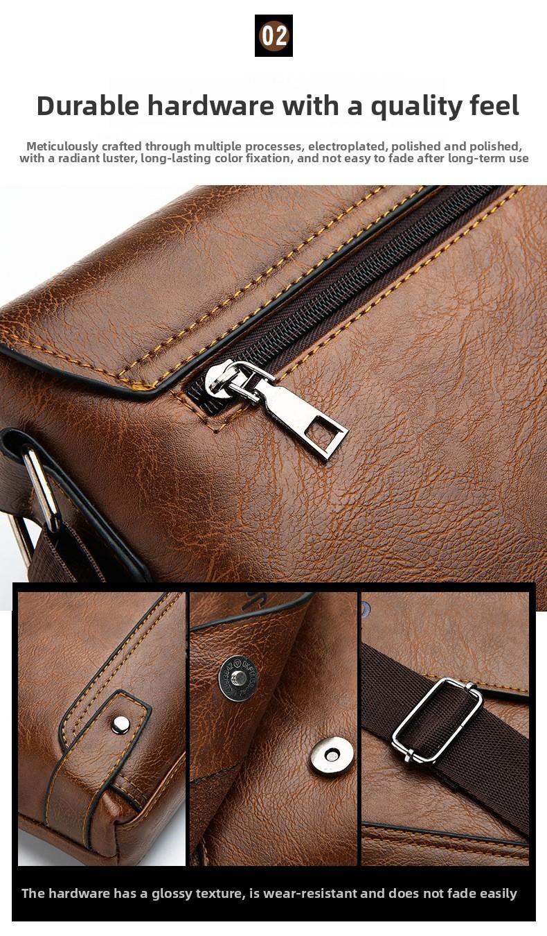 Men’s Solid Color Retro Pu Leather Shoulder Bag, Casual Business Messenger Bag
