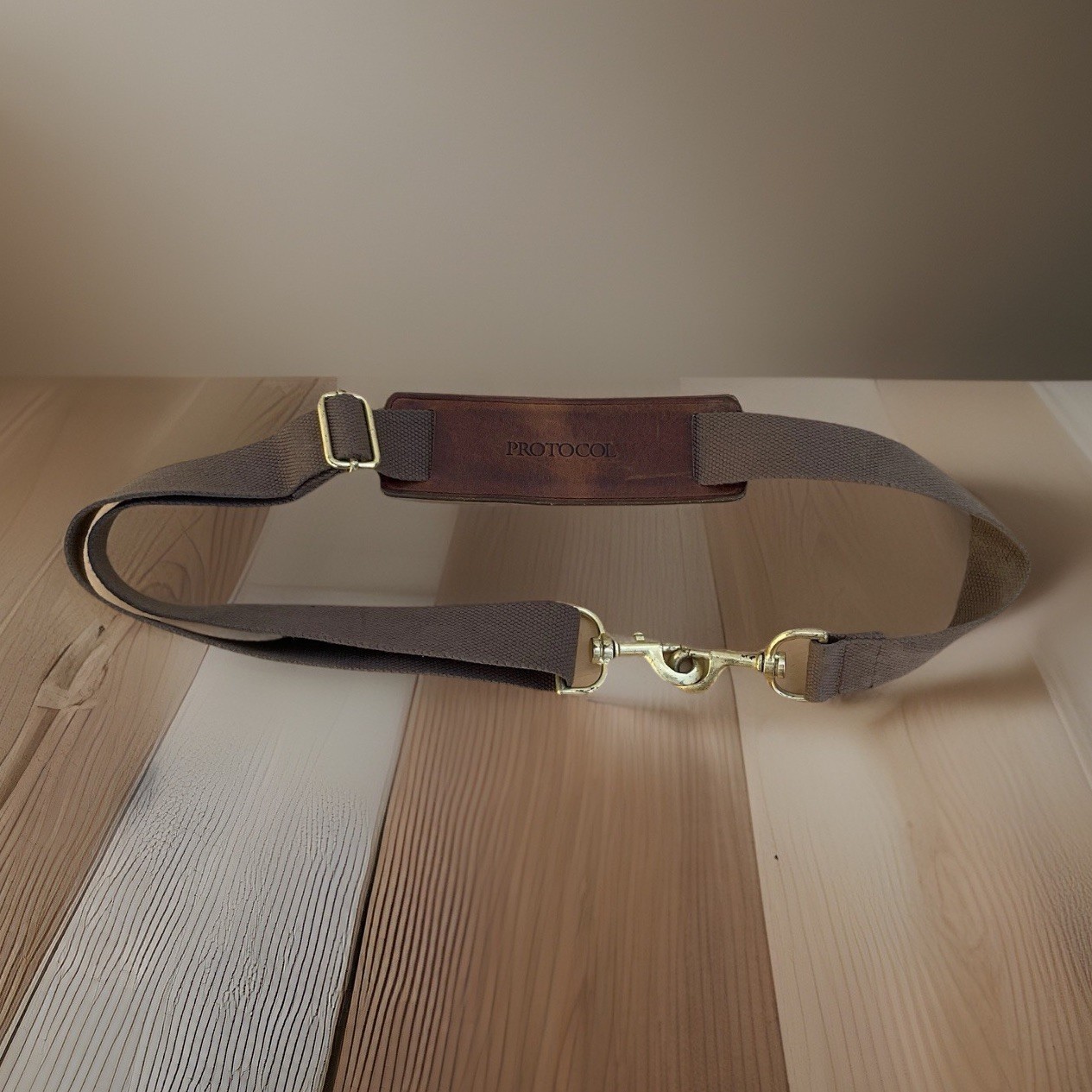 PROTOCOL Brown Leather / Canvas Padded Shoulder Pad Adjustable Bag Strap 39X52