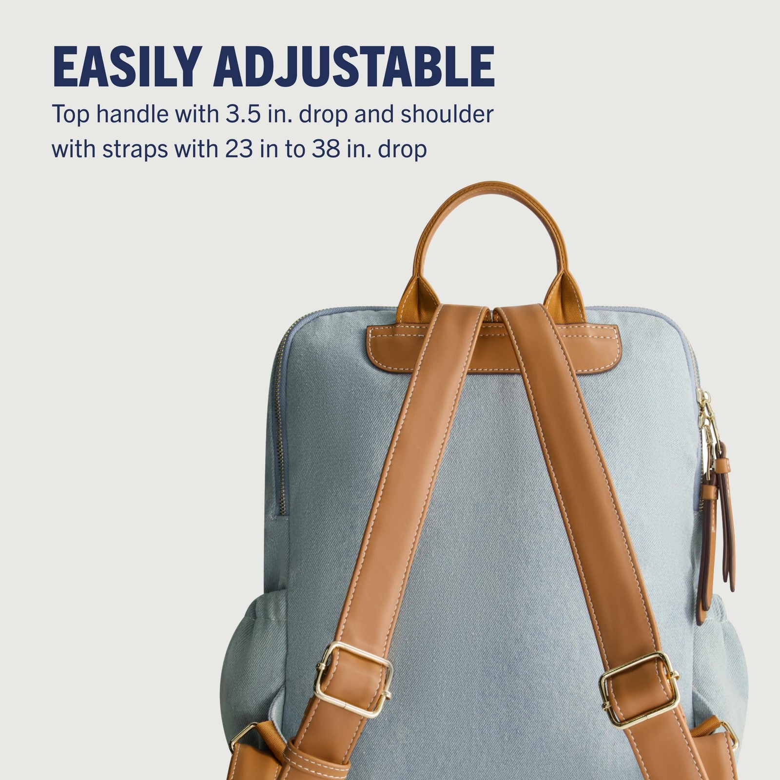 Backpack, Buddha Patch Bag with Horseshoe Logo and Zip Pocket Travel Bag, Denim