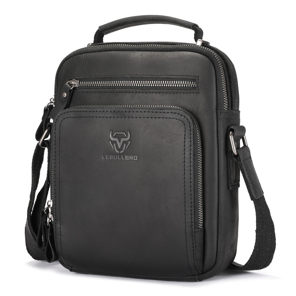 LEBULLBRO Mens Crazy Horse Leather Crossbody Bag Vintage Messenger Shoulder Gift