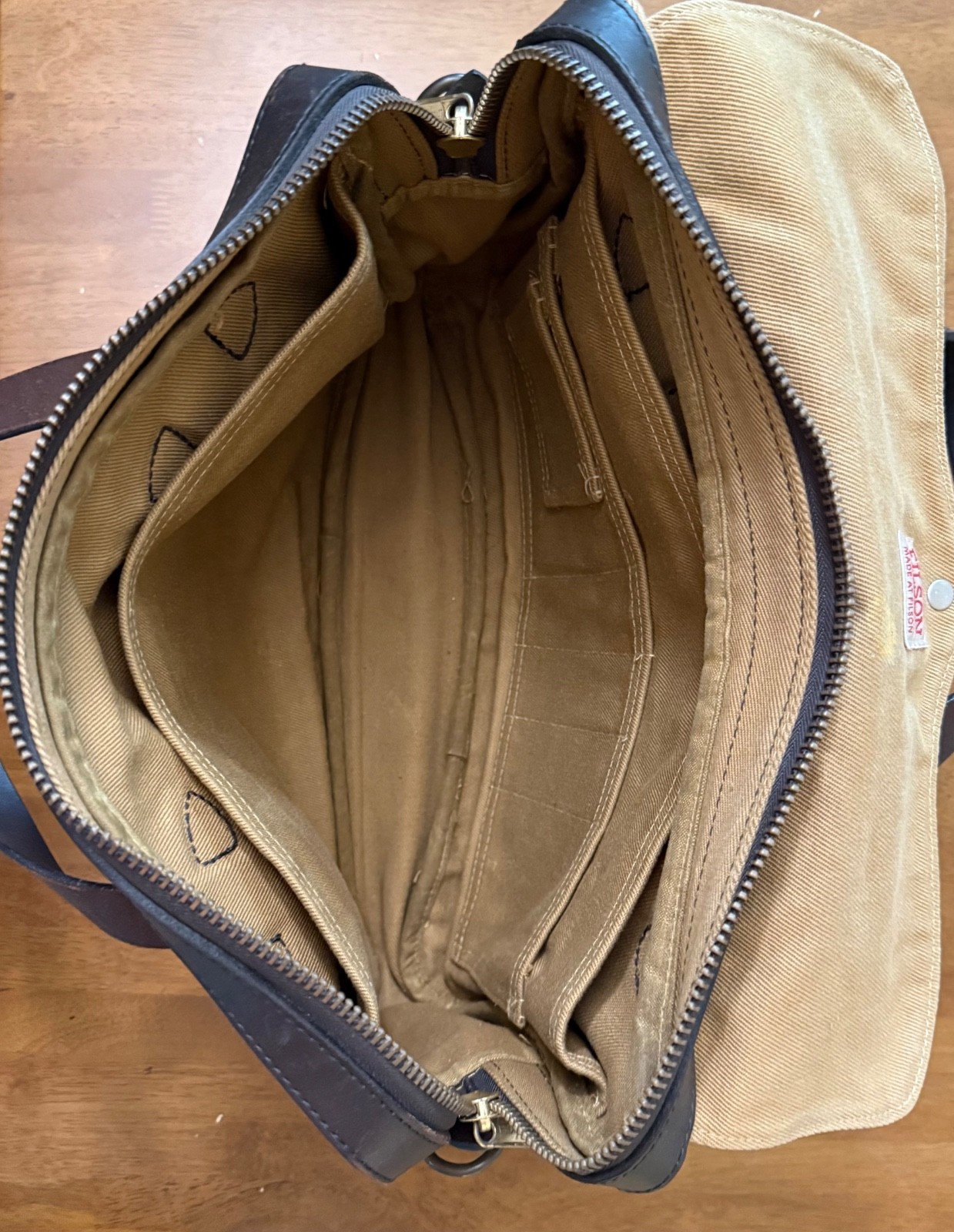 Filson Original 256 Briefcase Tan Twill Leather Made USA Laptop Bag No Strap