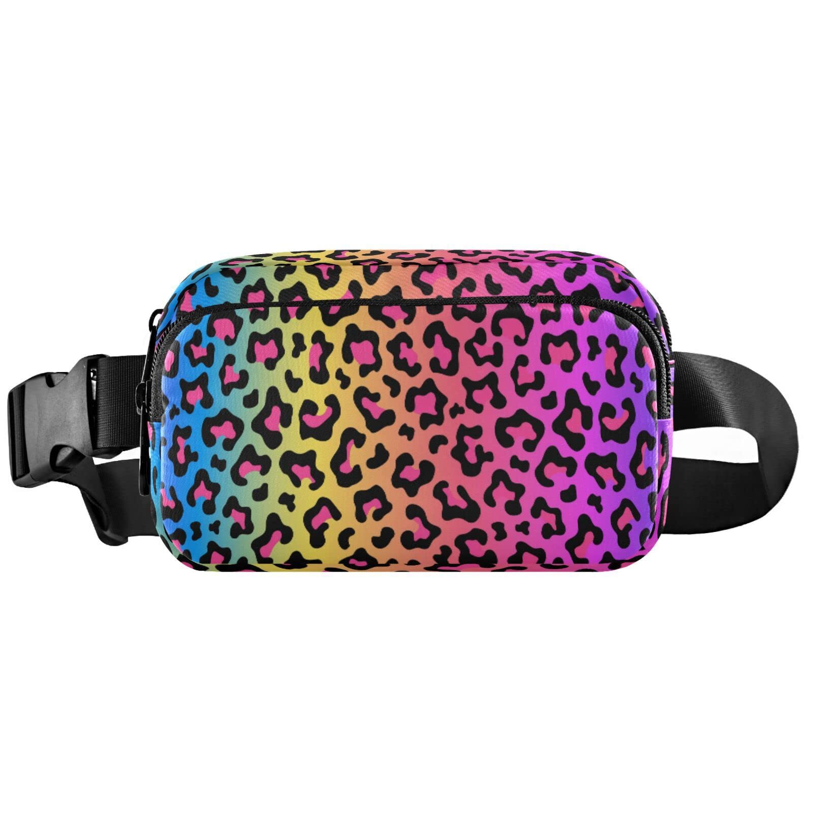 Rainbow Colored Leopard Print Belt Bag for Women Men Fanny Pack Small Waist P…