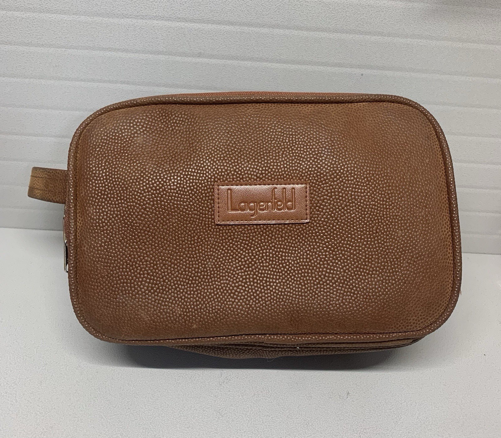 Vintage Lagerfeld Dopp Toiletry Bag Brown Leather ~See Photos/Read Description