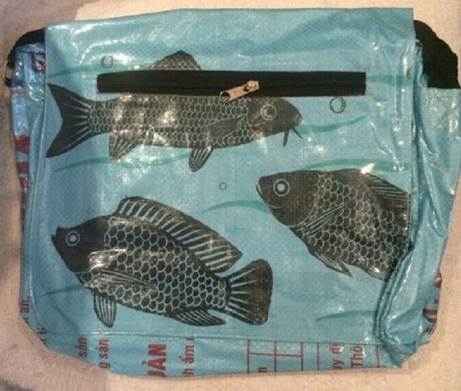 Fair Trade Recycled Deluxe Messenger Bags made in Cambodia from Fish Feed Bags
