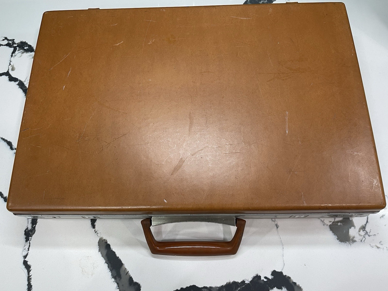Vintage Samsonite Briefcase – Brown Leather-look Hardside Lock w/Key