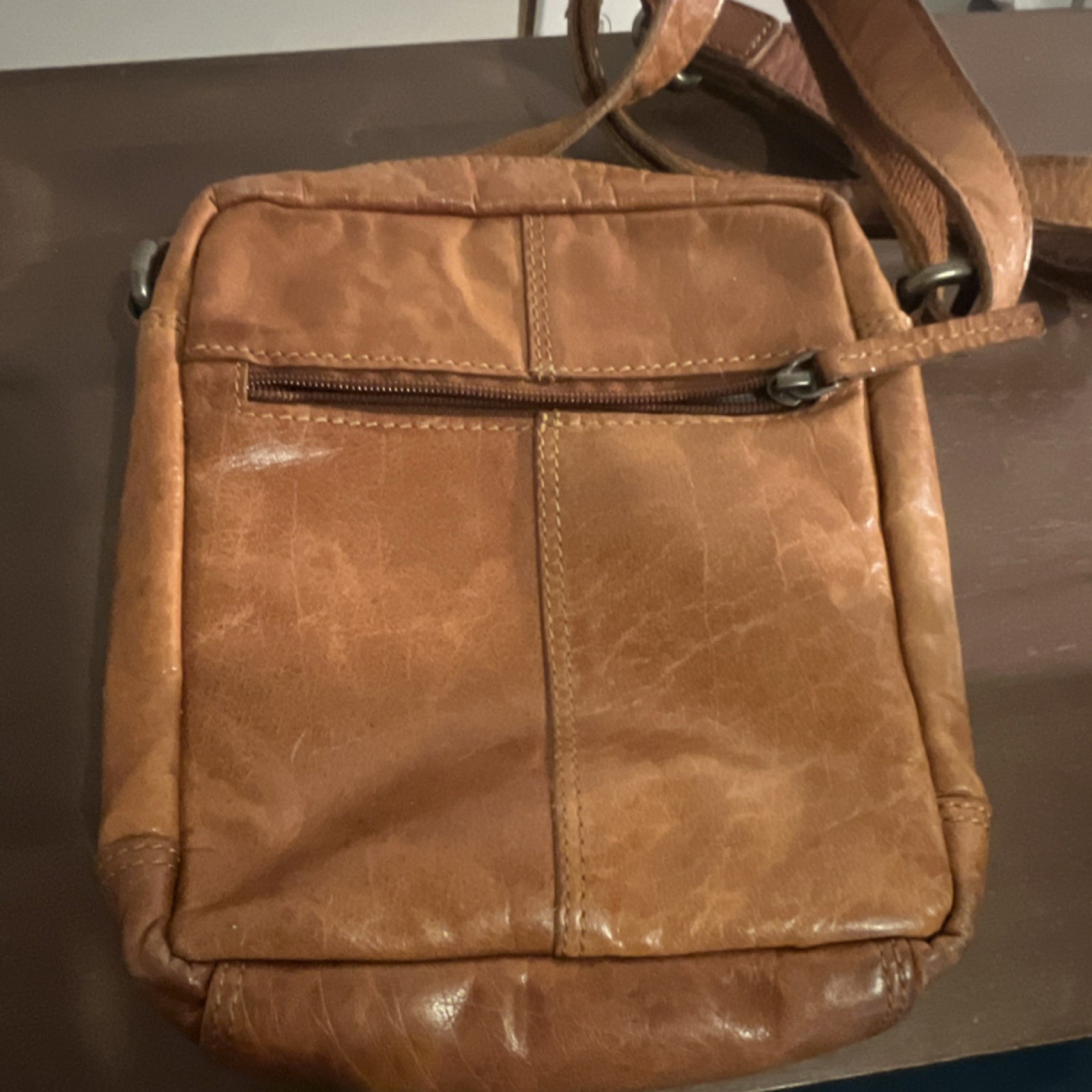 Spikes & Sparrow Brown Crossbody Bag Men Adjustable Strap Zipper Solid Casual