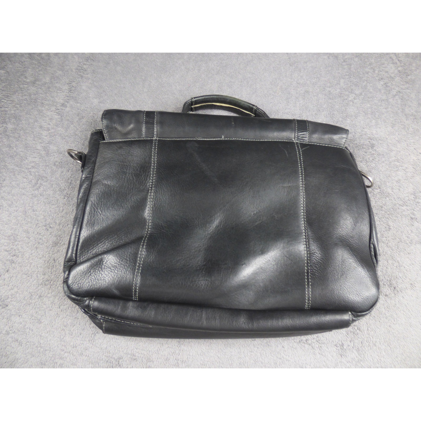 Samsonite Black Leather Messenger Bag Briefcase Laptop Office Flap Over Buckle