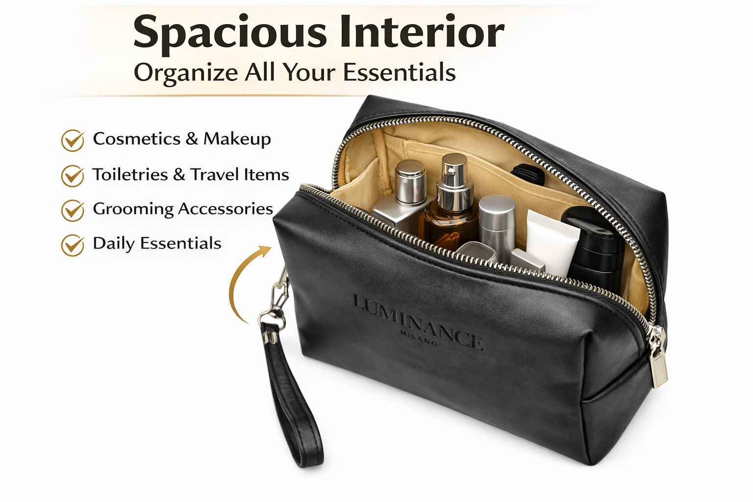 Leather Toiletry Bag Dopp Kit Luminance Milano Travel Shaving Cosmetic Case Blac