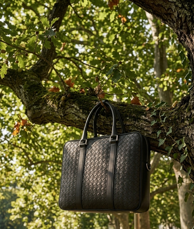 Black Woven Leather Laptop Briefcase Business Bag Office Messenger Handbag