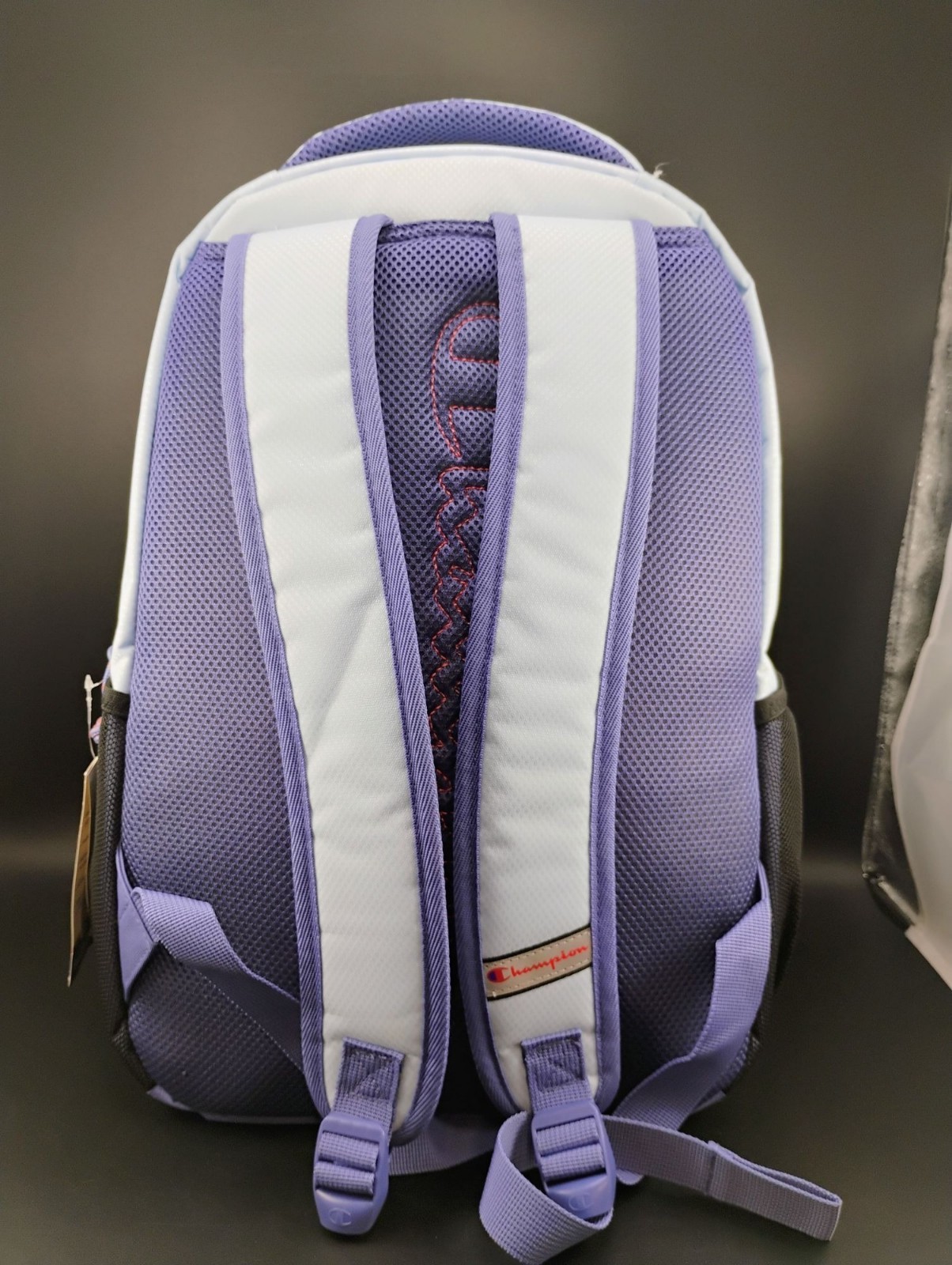 Champion Backpack Purple White Red Mesh Trim Gym School Bookbag