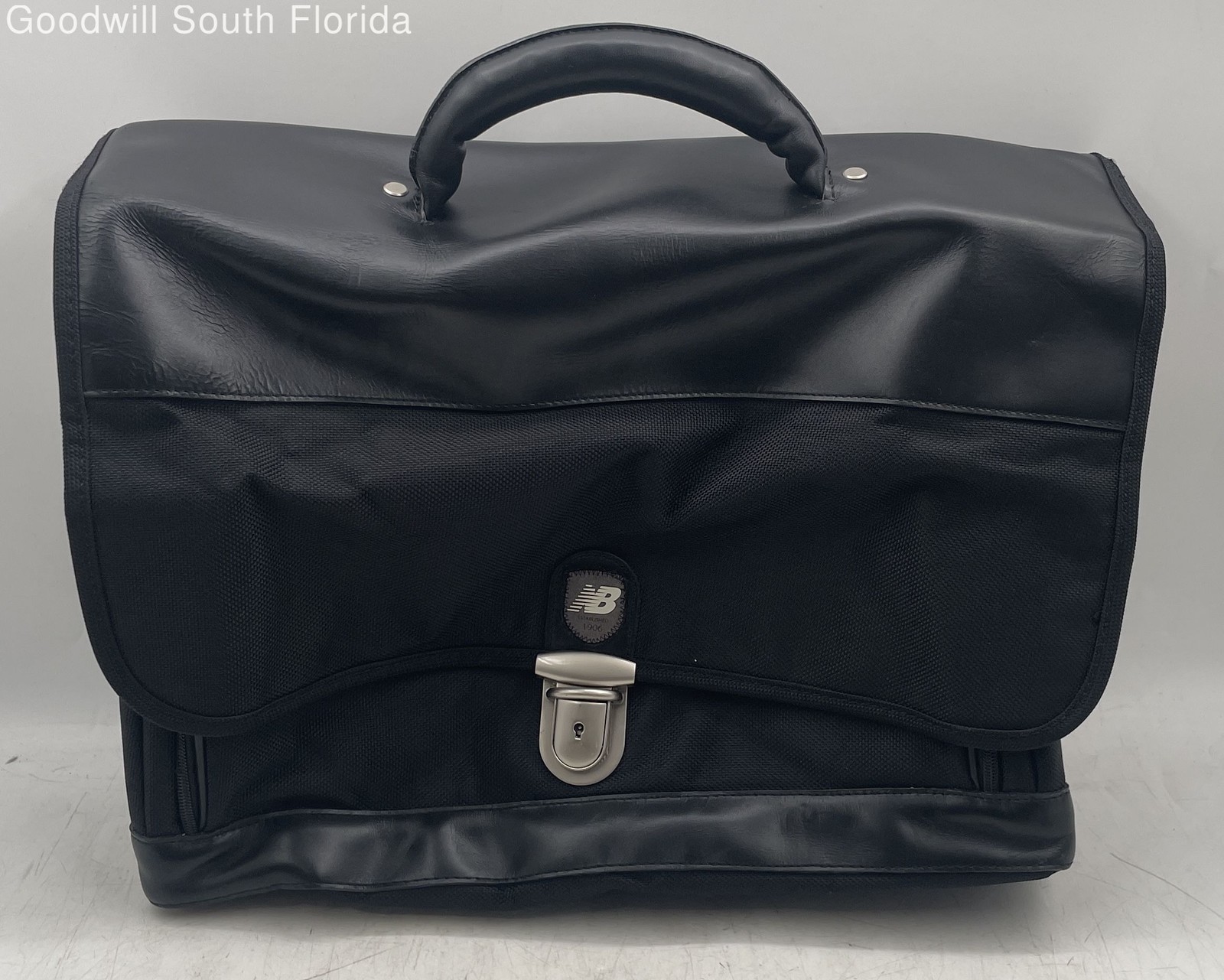 New Balance Mens Black Push Lock Flap Top Handle Computer Laptop Briefcase Bag