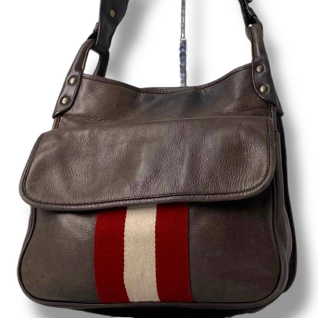 BALLY Shoulder Bag Trainspotting Leather Dark Brown Vintage 25.5×26.5x12cm