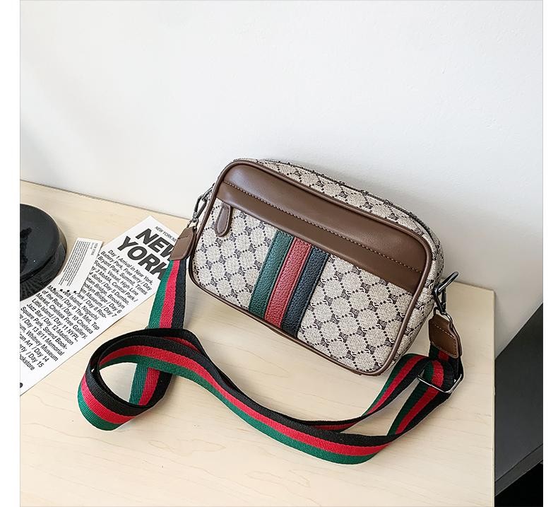 Casual Sling Bag Men PU Leather Messenger Crossbody Color Block Trendy Wide Stra