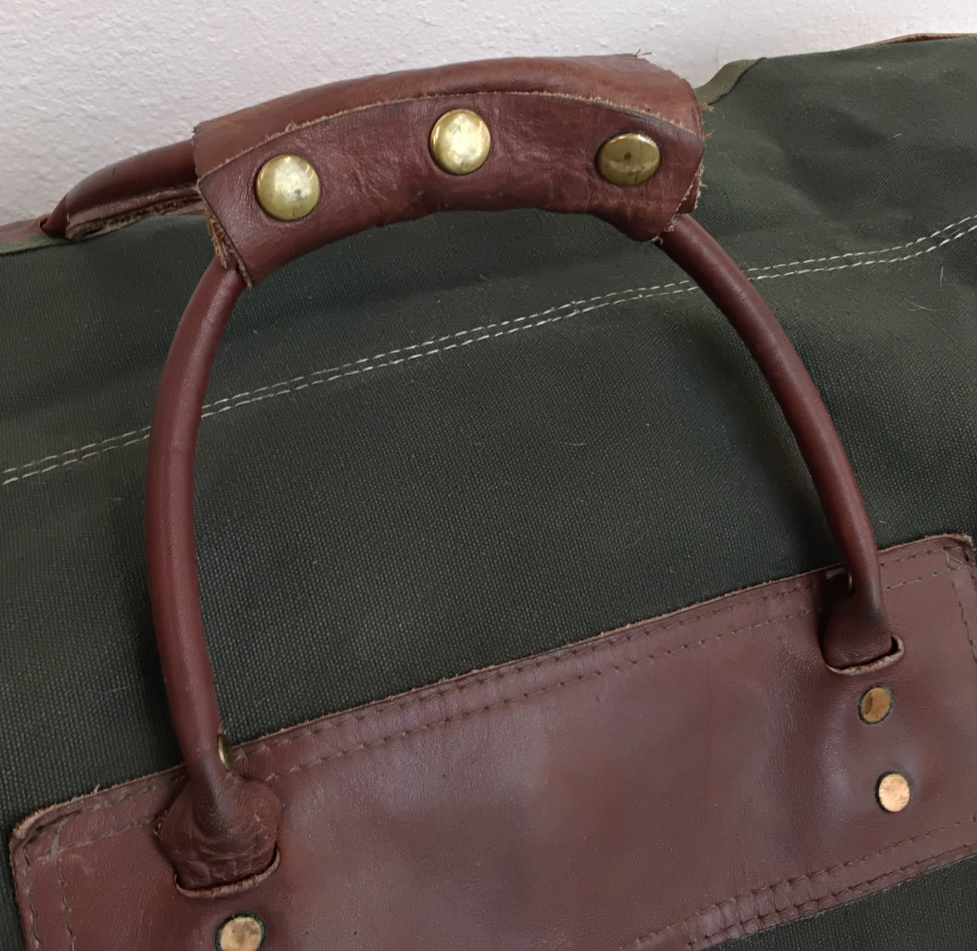 Orvis Battenkill Duffle Bag Canvas + Leather Green Brown Trim Vintage *J5828