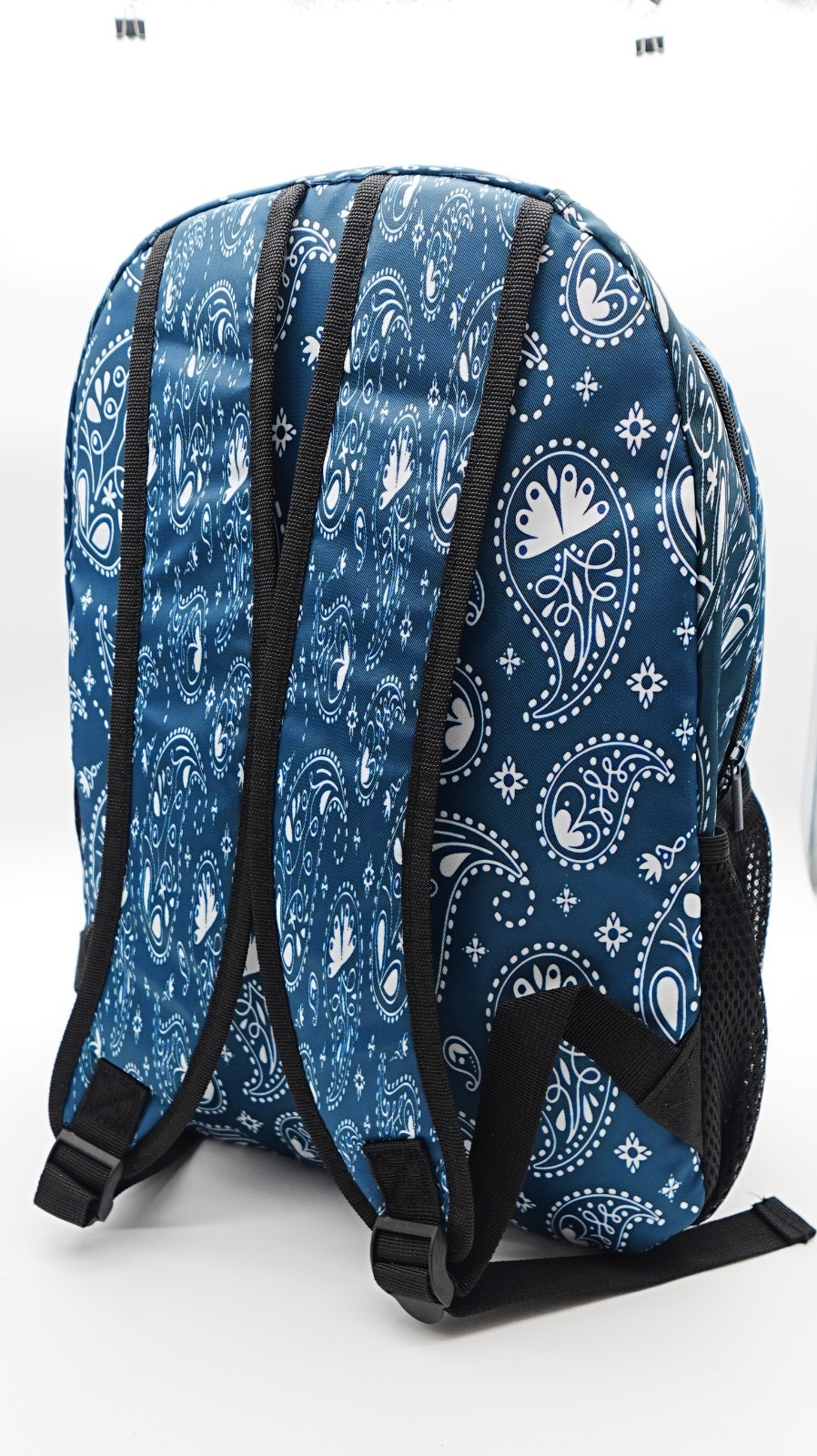 Stylish Blue & White Paisley Pattern Backpack School Travel Daypack Bag 16in