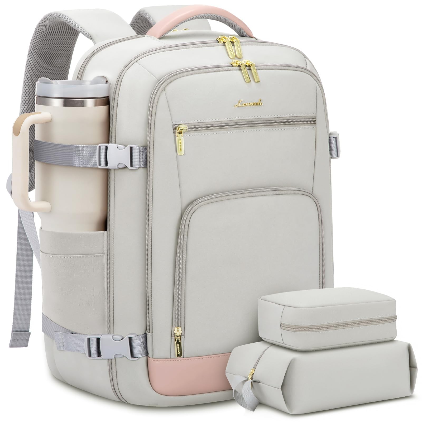 Lovevook 40L Travel Backpack Women Carry On 17 Laptop Grey~Pink