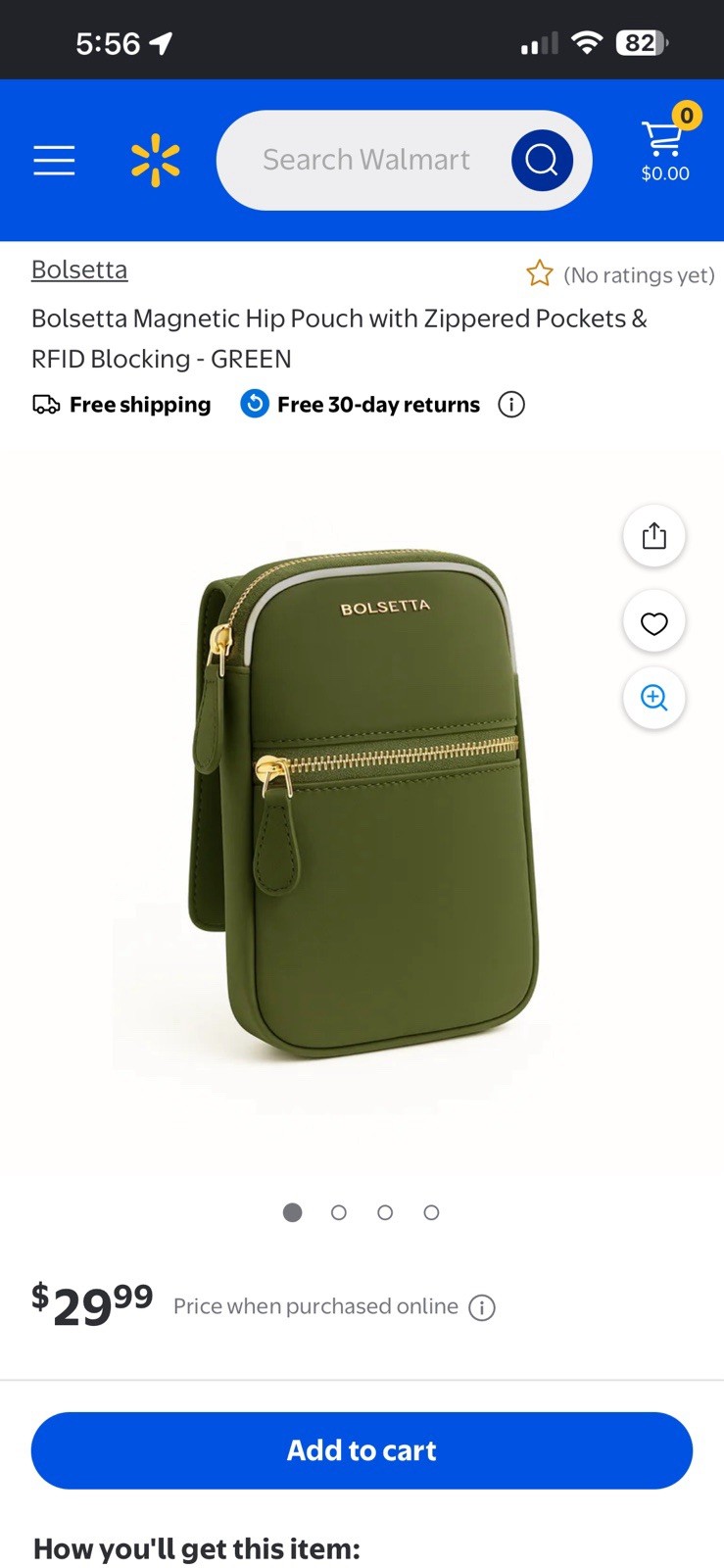 Bolsetta Magnetic Hip Pouch Zipper Closure RFID Blocking Green Belt Bag