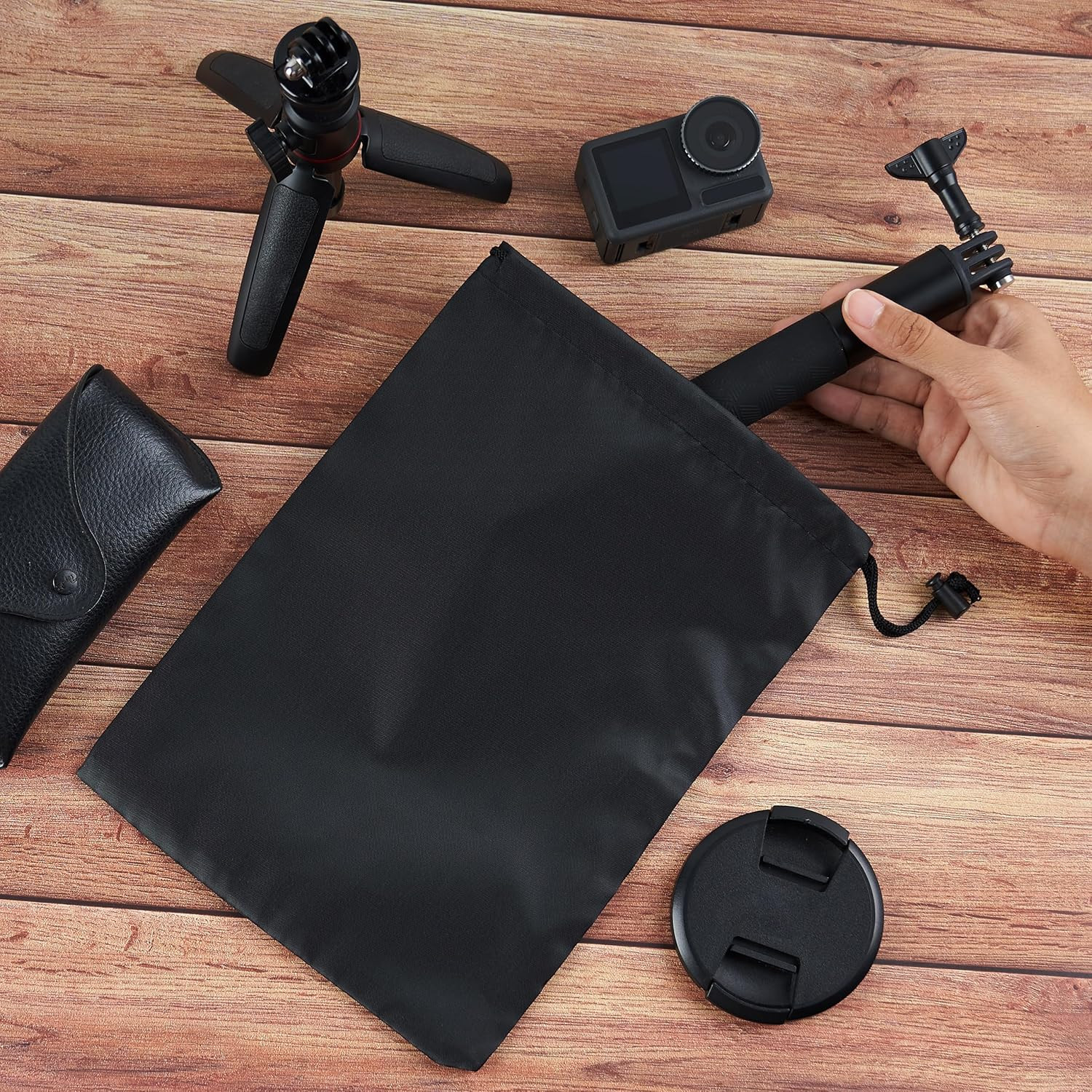 Drawstring Bag with Toggle – Nylon Cinch and Ditty Pouch – Six Pack (Black, 8 x