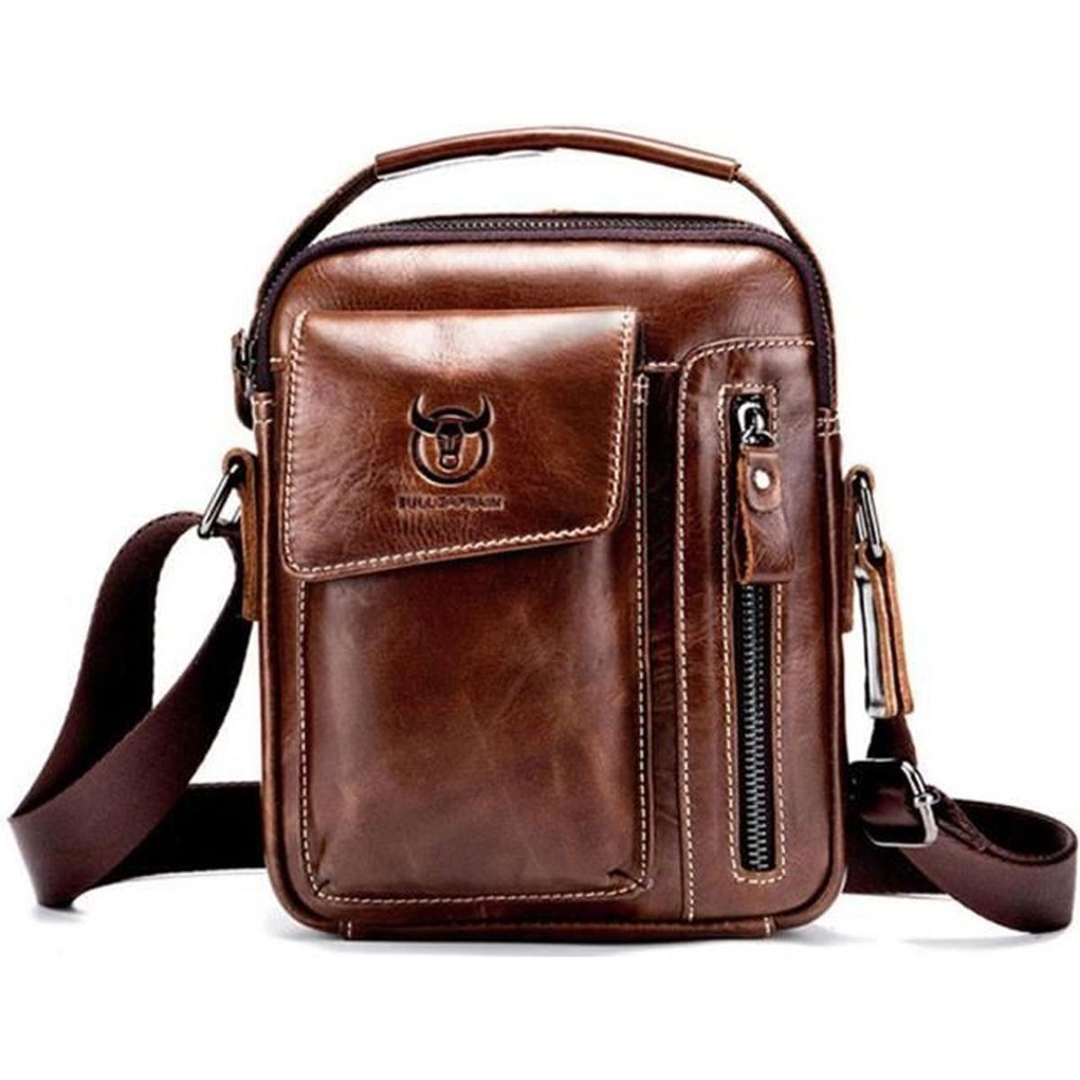 Men’s Genuine Leather Shoulder Bag with Adjustable Strap