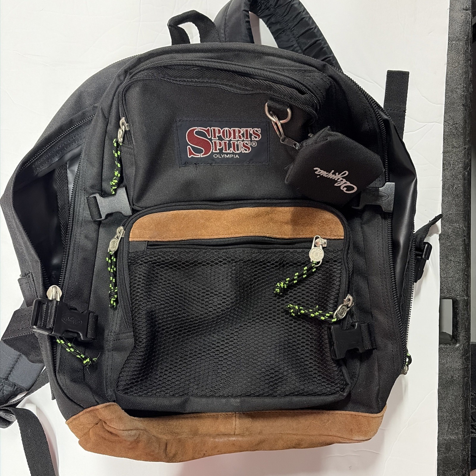 Vintage Sports Plus by Olympia Backpack Black Suede Leather Bottom 90s Y2K