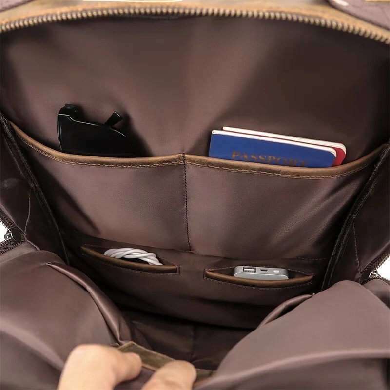 Men Vintage Leather Backpack Crazy Horse Leather 15.6” Laptop Travel Backpack