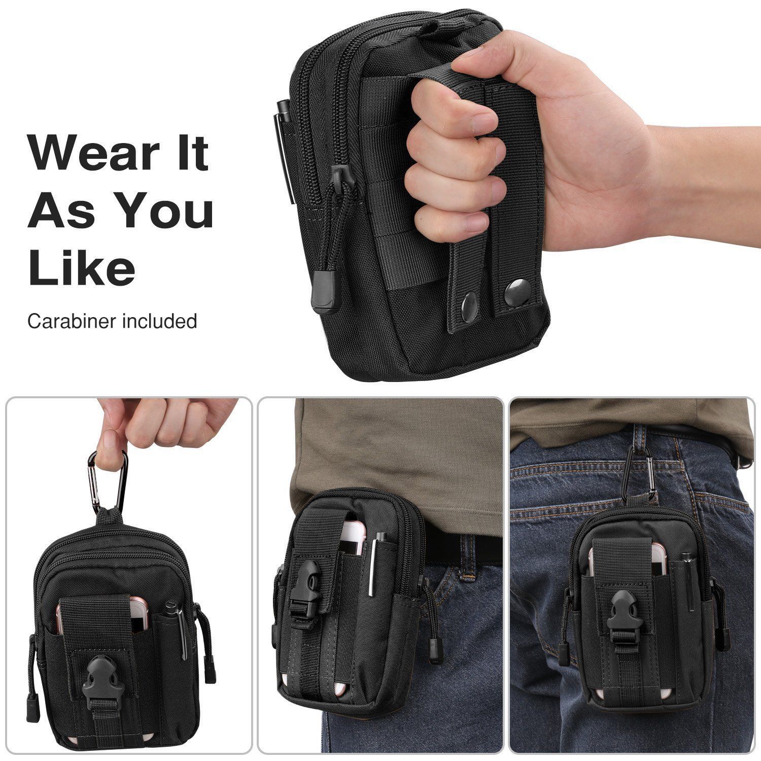 Tactical Cell Phone Pouch Holster Molle Flashlight EDC Waist Bag for Men Hunting
