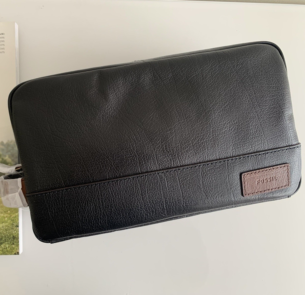 Fossil Men’s Black Zip Toiletry Dopp Bag, Top Handle, Lightweight