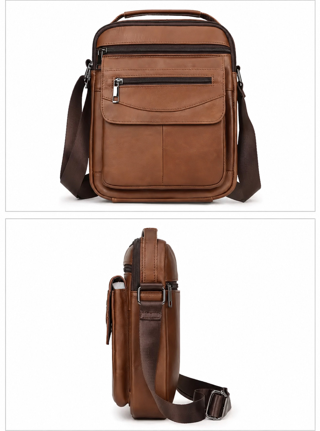 Premium Genuine Leather | Multi Pocket | Adjustable Strap | Everyday Travel Bag
