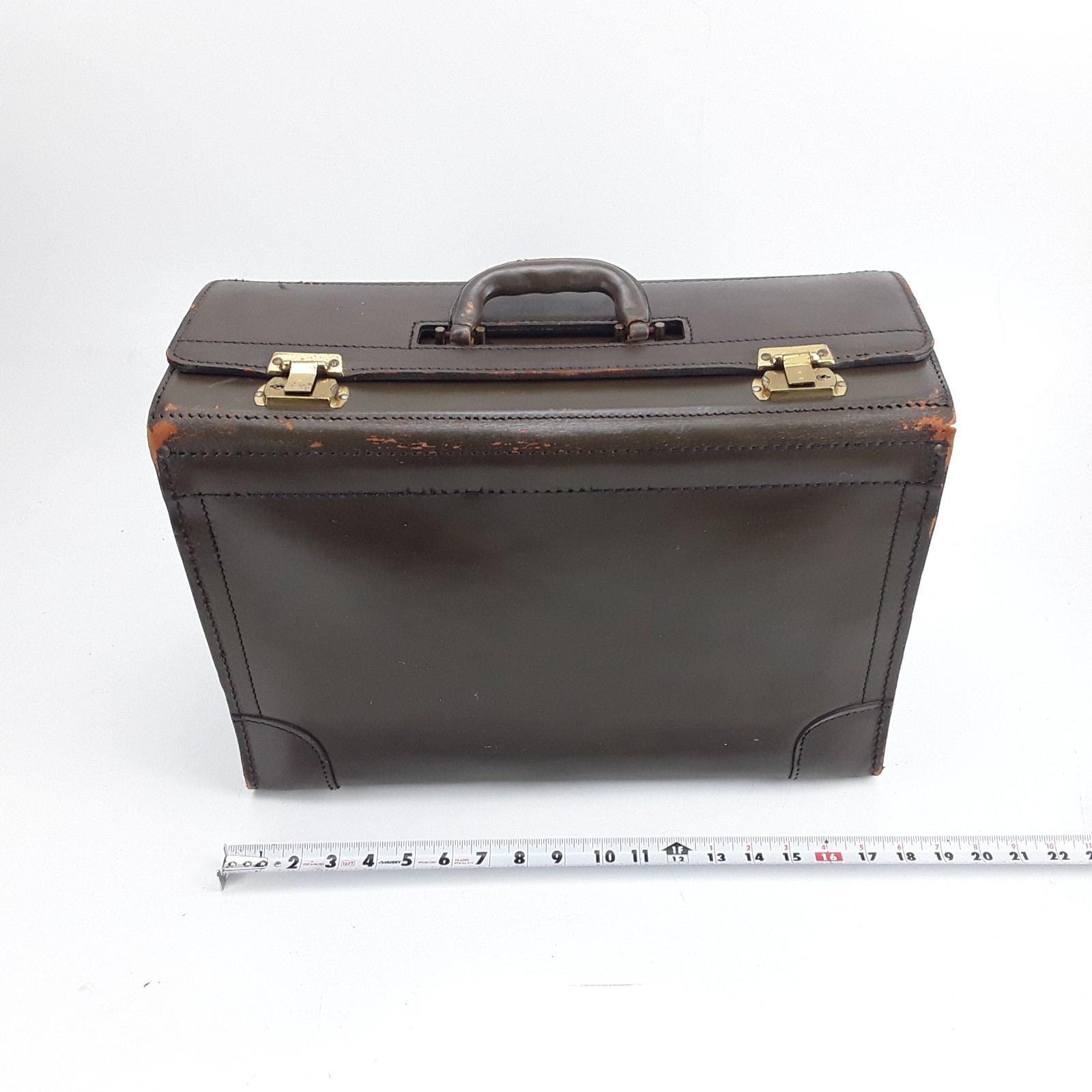 Vintage Premium Leather Hard-Sided Attaché Briefcase Multi-Pockets Office Bag