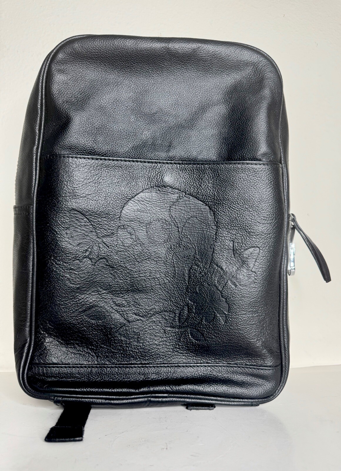 Bolongaro Trevor Black Leather Backpack New Tags Embossed Skull Padded Pockets