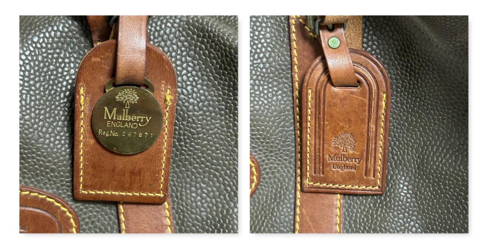 Vintage Mulberry England Scotchgrain Clipper Holdall Weekender Bag Green from JP