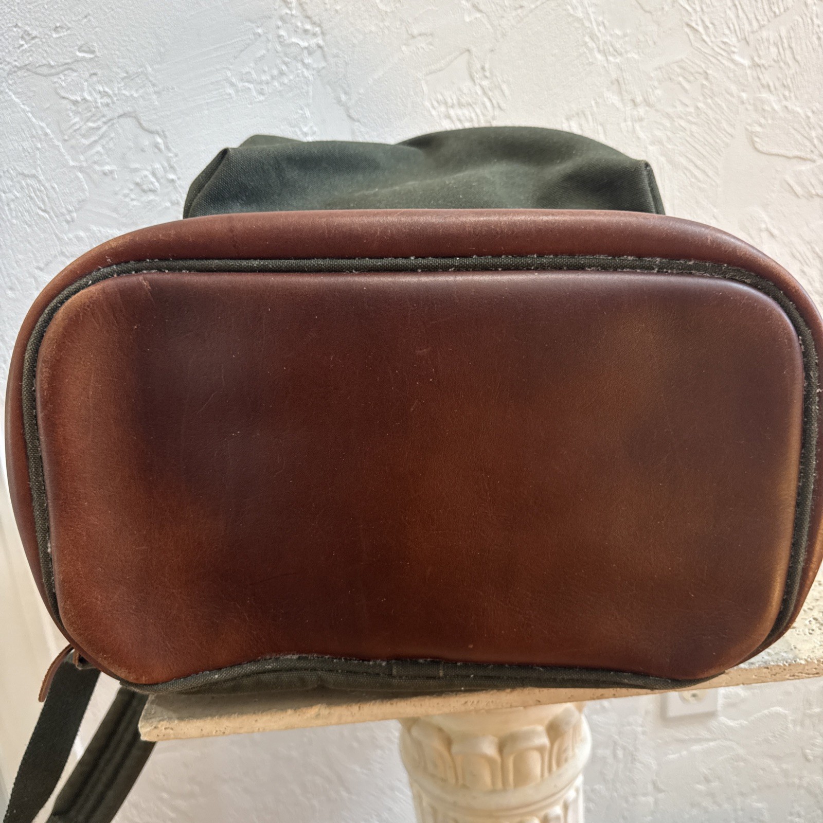 Vintage Orvis Battenkill Backpack Leather/Green Canvas Cinch Top 20” x 16”