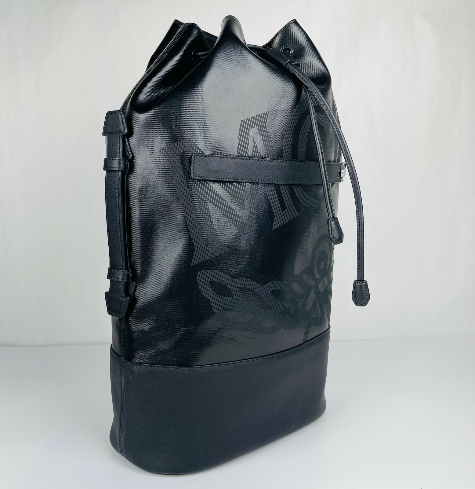 with tags $1120 MCM Tivitat Black Coated Canvas Large Drawstring Backp G1N