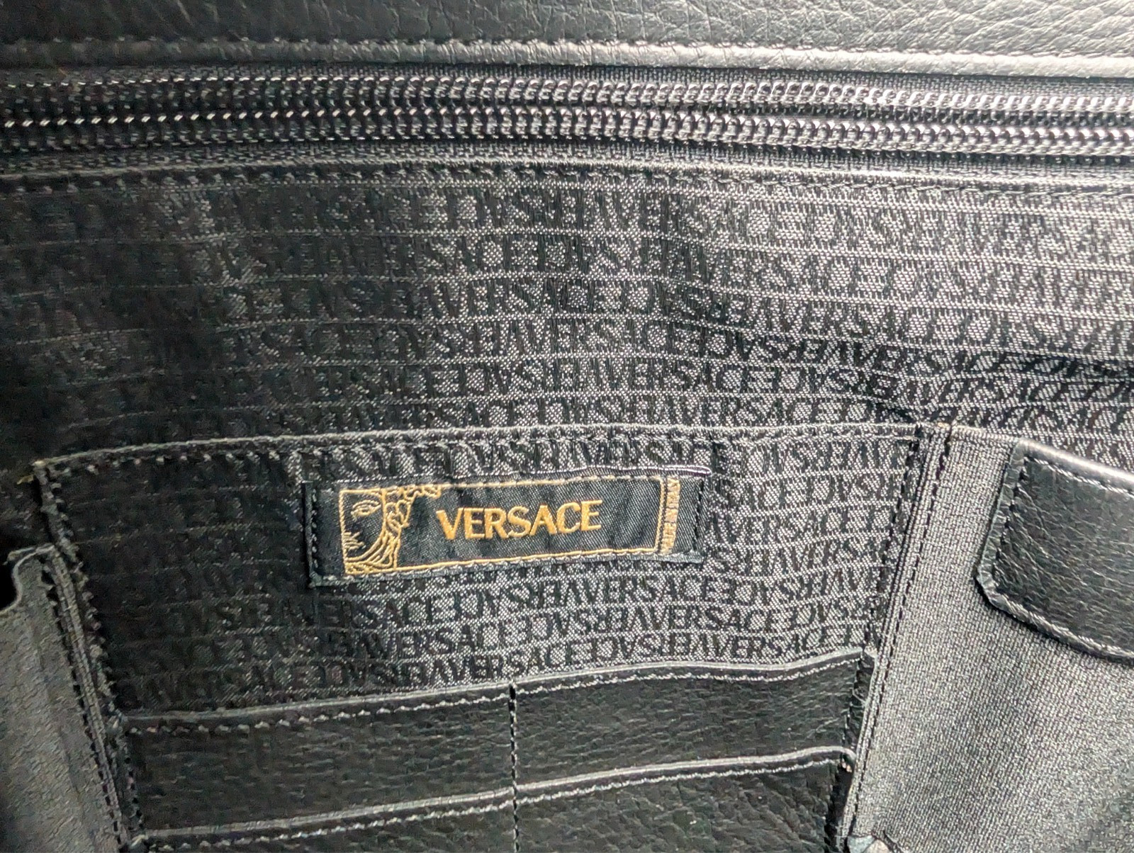 Authentic Versace Black Leather Briefcase Portfolio Business Document Bag NWT