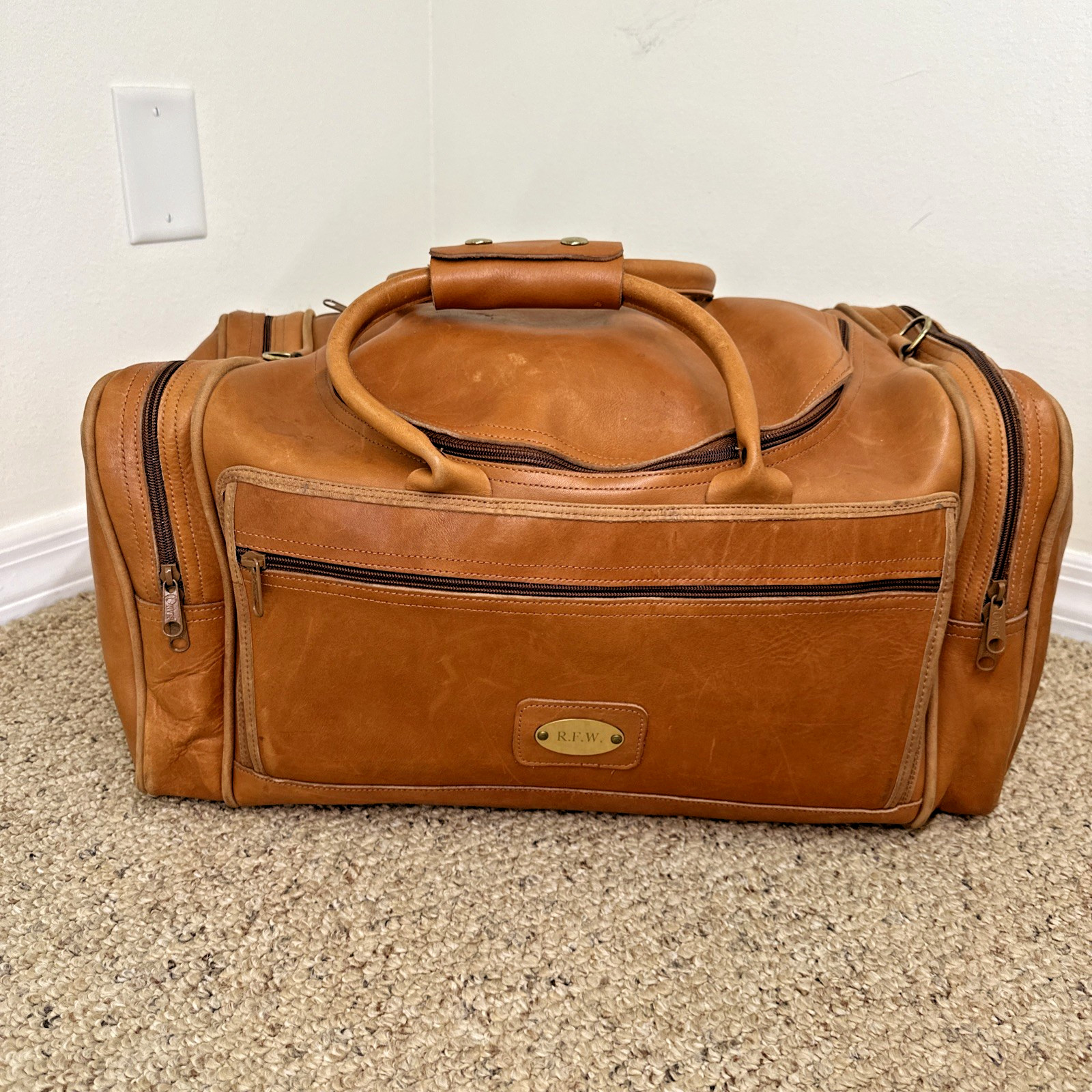 Vintage Orvis Leather Duffle Bag Multiple Pockets Customizable Made in USA
