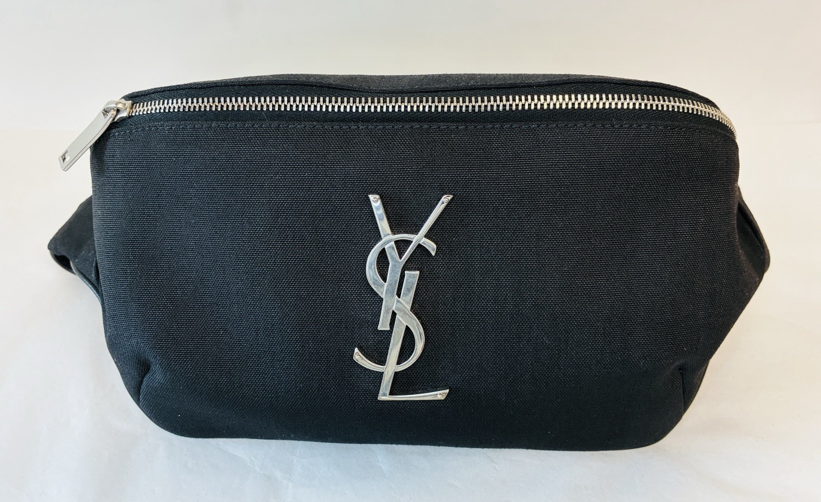 SAINT LAURENT Cassandre Classic YSL Monogram Canvas Belt Bag, Black, NEW!