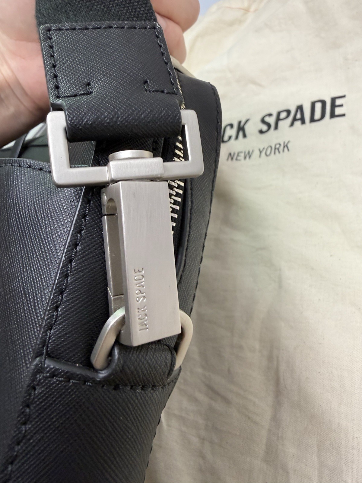 Jack Spade Black Genuine Leather Messenger Back with Adjustable Strap Men’s New
