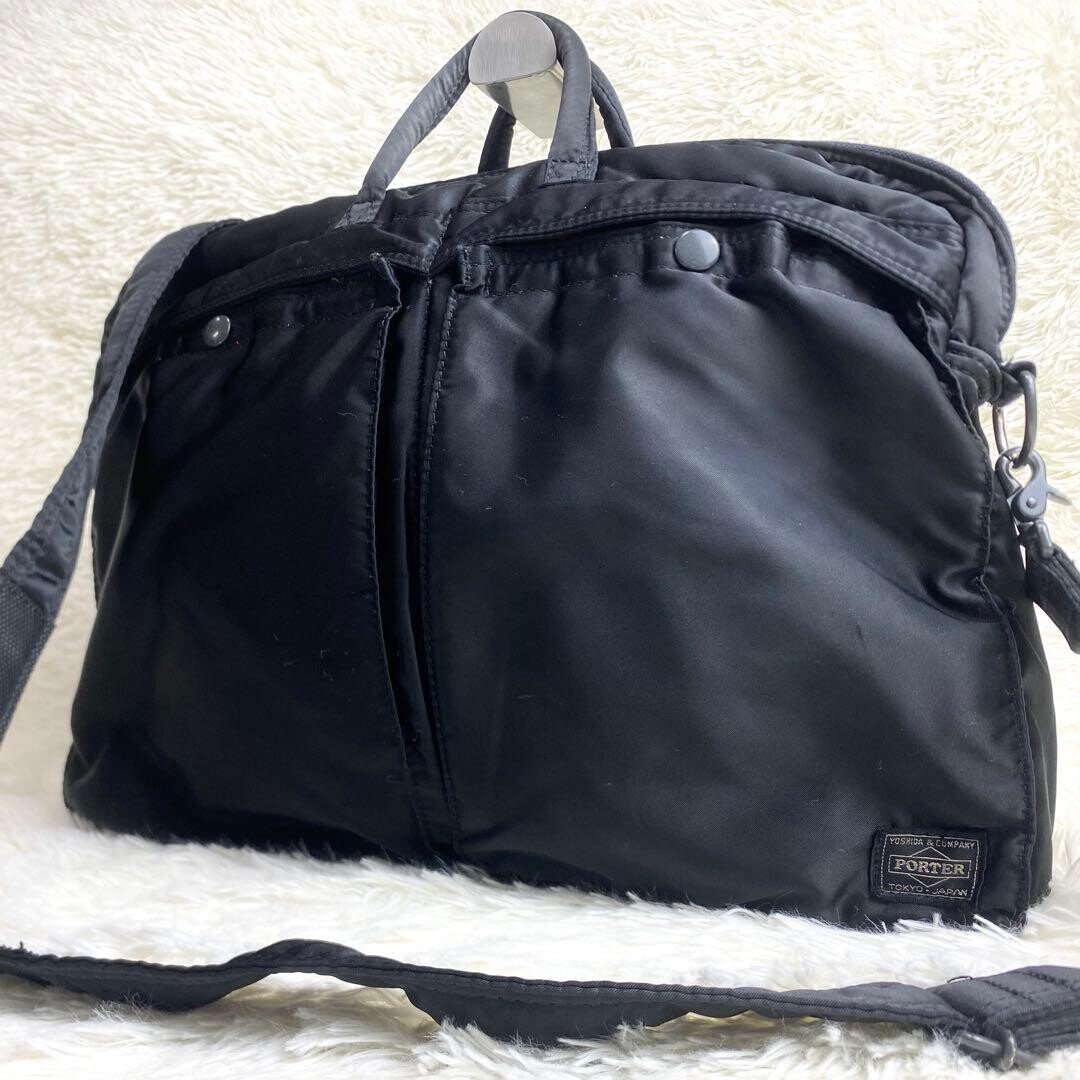 PORTER TANKER 2Way Nylon Vintage Briefcase Shoulder Bag Black Auth Made in JAPAN