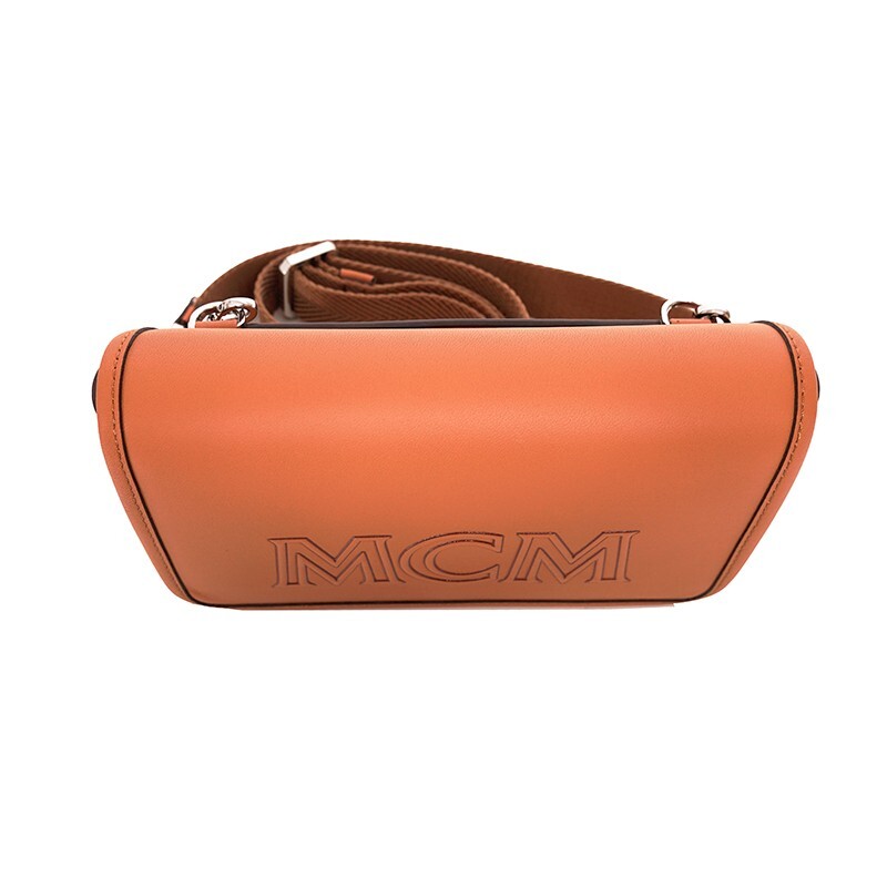 NEW $730 MCM Cognac Brown Leather MINI AREN LOGO Messenger CROSSBODY BAG NWT