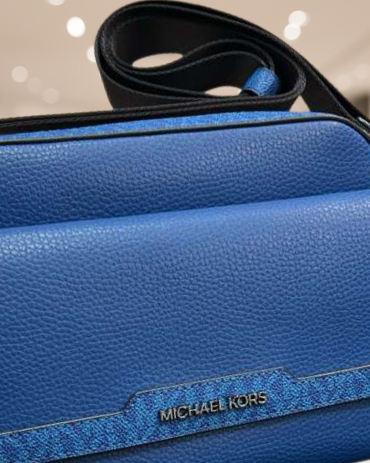 Michael Kors Cooper Medium Leather & Logo Flap Camera Crossbody Bag Galaxy Blue