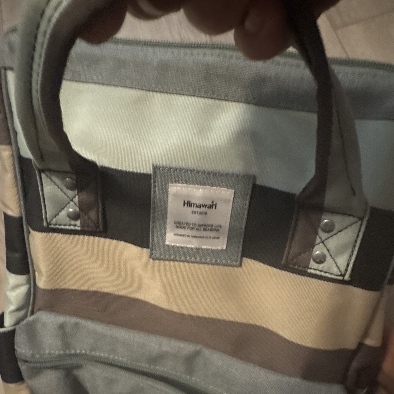 Himawari Striped Backpack Zip Top Handle Pockets Gray Beige Black Brown