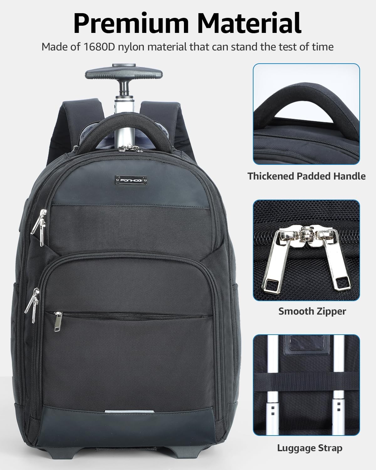 Rolling Backpack, 30L Travel Laptop Backpack with Wheels, 15.6 Inch Roller Ca…