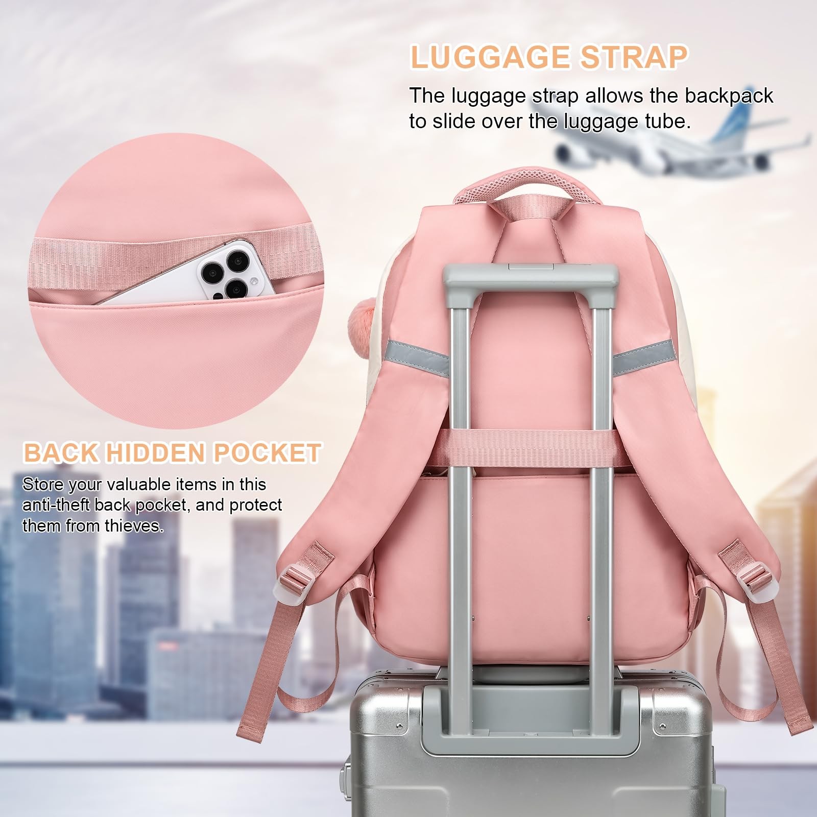 School Laptop Backpack for Teen Girls: 15.6 Inch Cute College Bookbag Waterproof