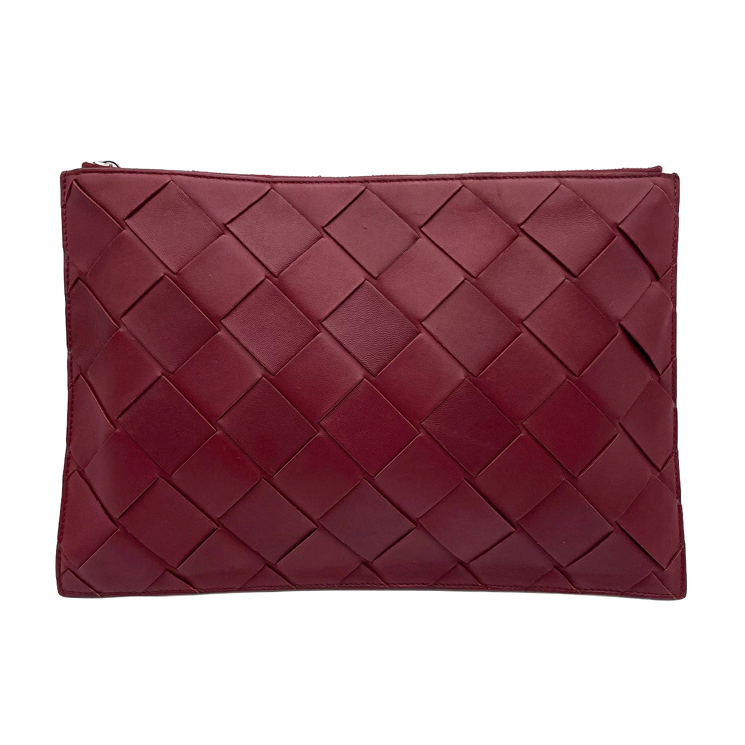Bottega Veneta Maxi Intrecciato Clutch Bag Pouch Lamb Leather Red Used