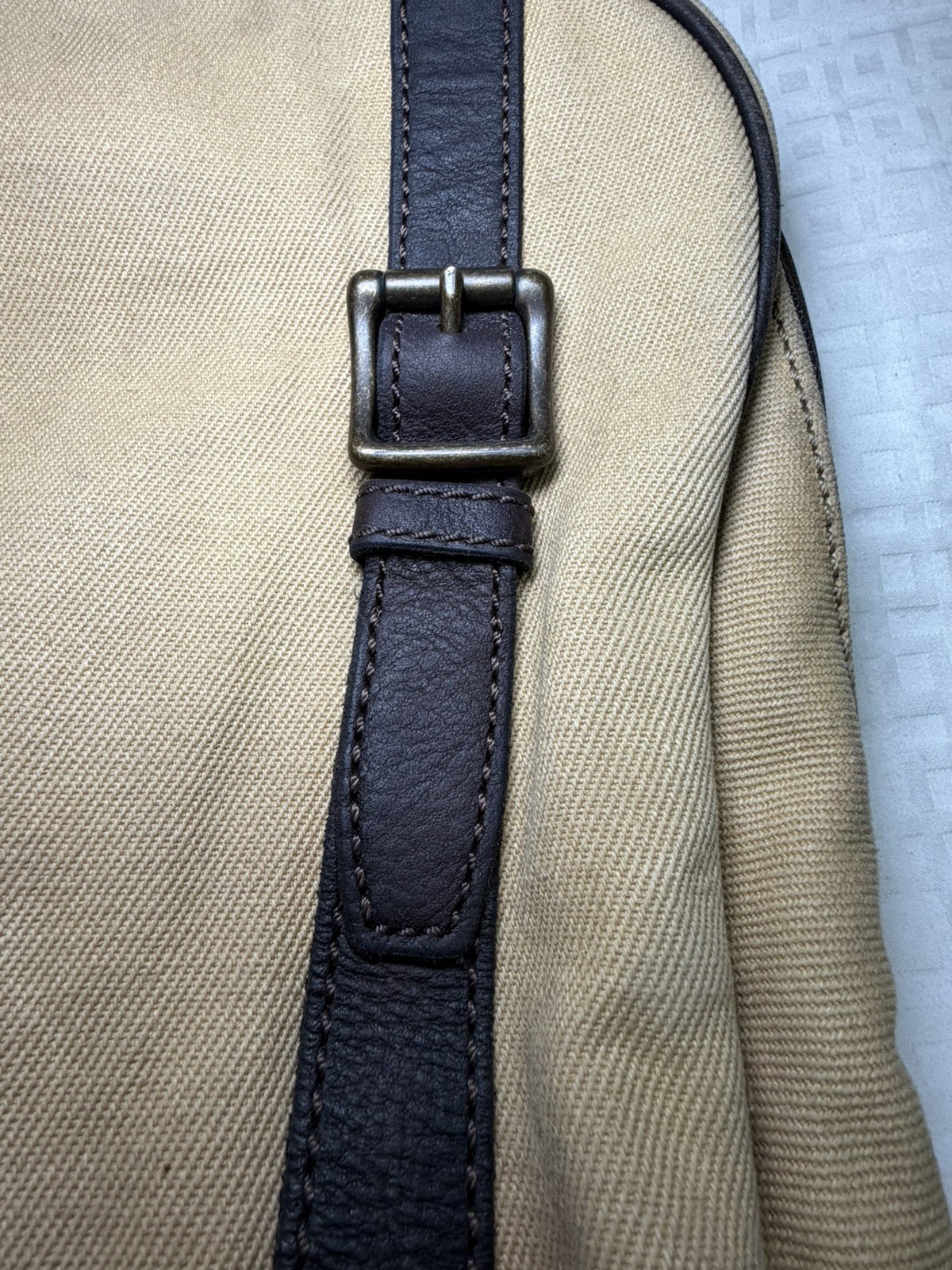 FOSSIL Estate Backpack Rugged Canvas Brown Leather Trim Padded Zip