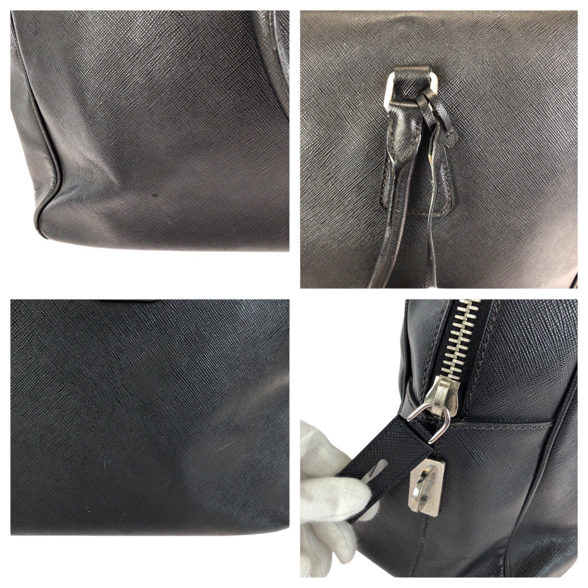 PRADA Safiano Triangle with logo Business bag briefcase Black SilverHardware
