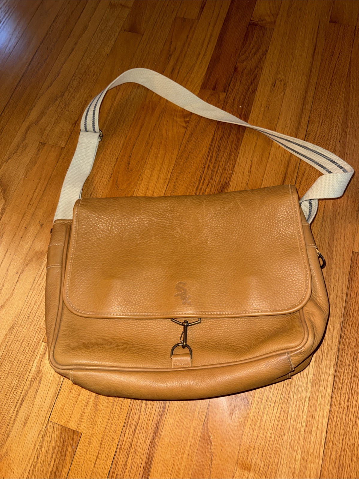 Vintage Chicago White Sox Leather Messenger Laptop Shoulder Bag Tan Satchel