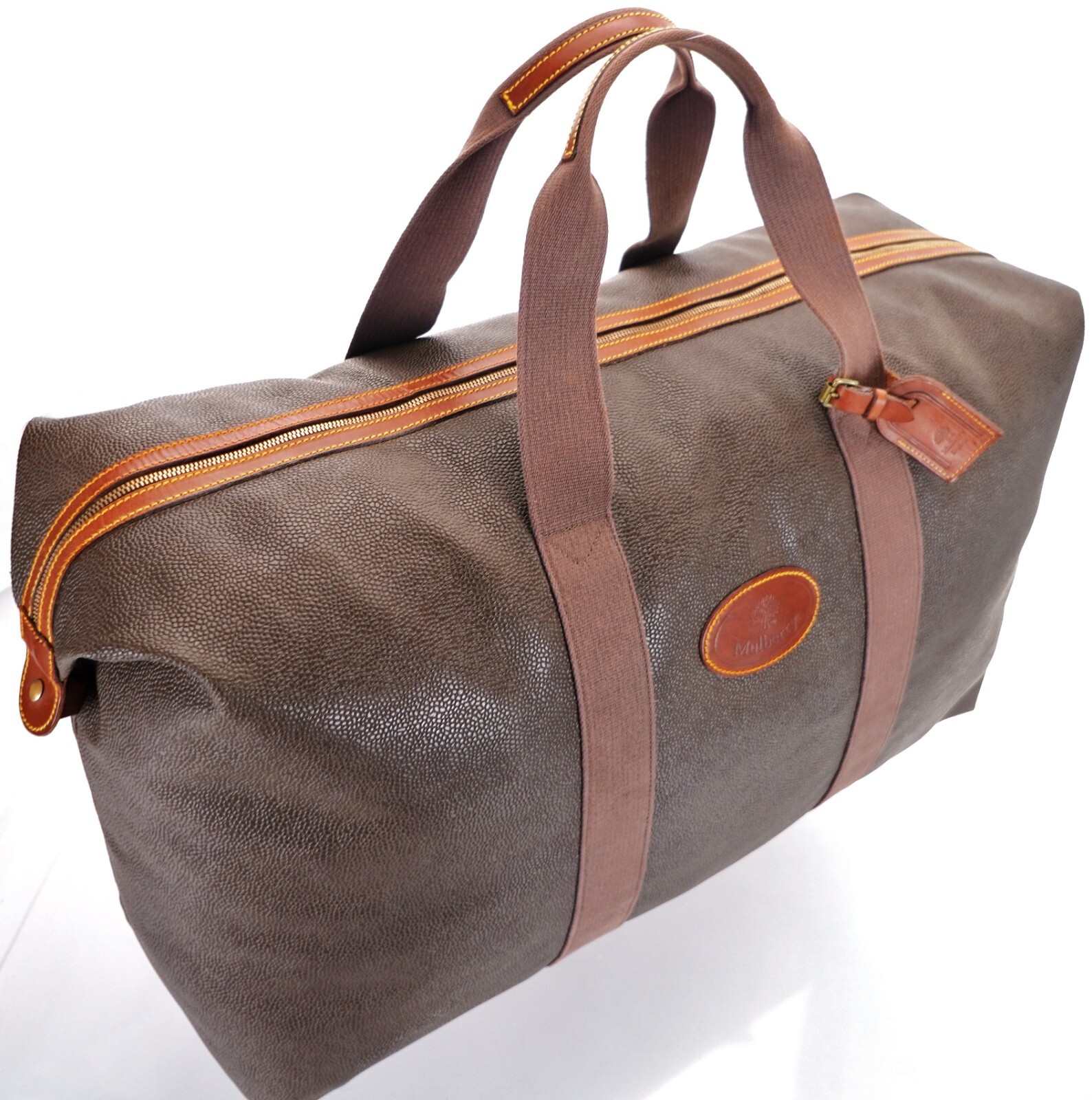 Vintage MULBERRY Pebbled Leather Duffle Weekender Travel Bag England + Extras