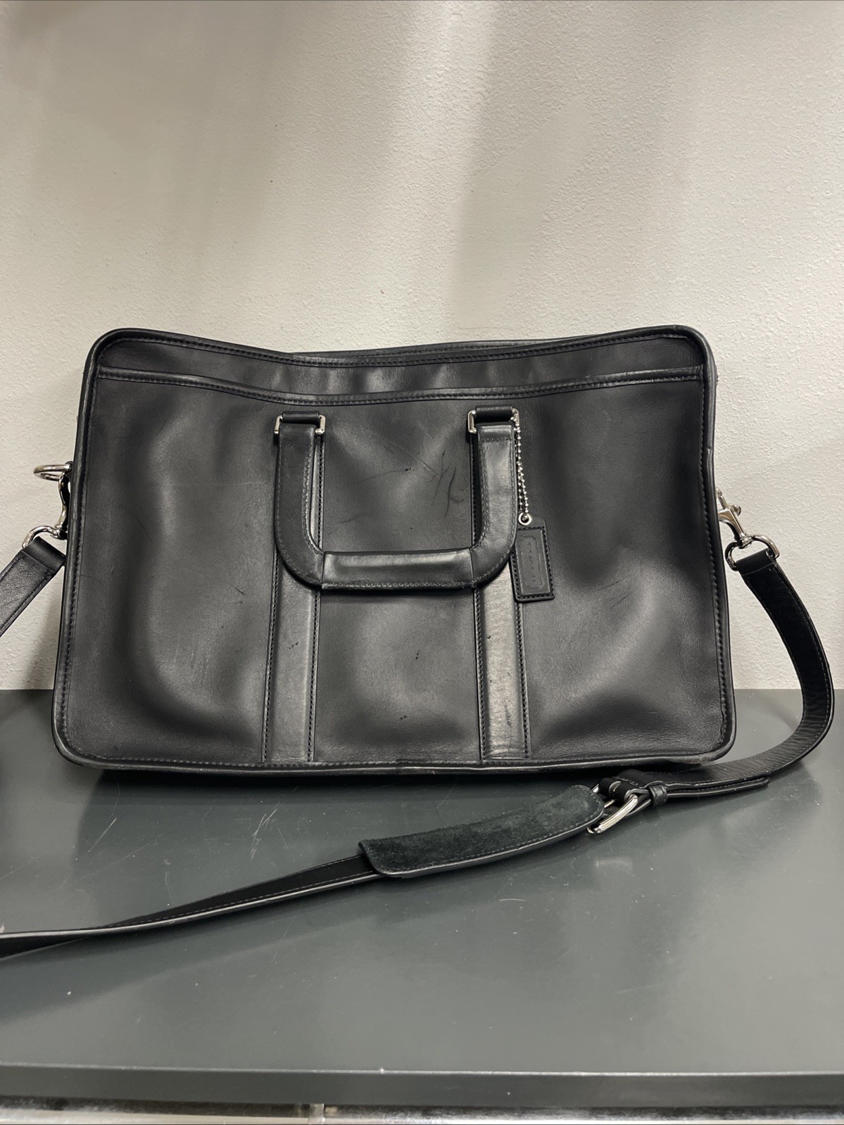 Coach Metropolitan Slim Leather Briefcase Black Crossbody Bag