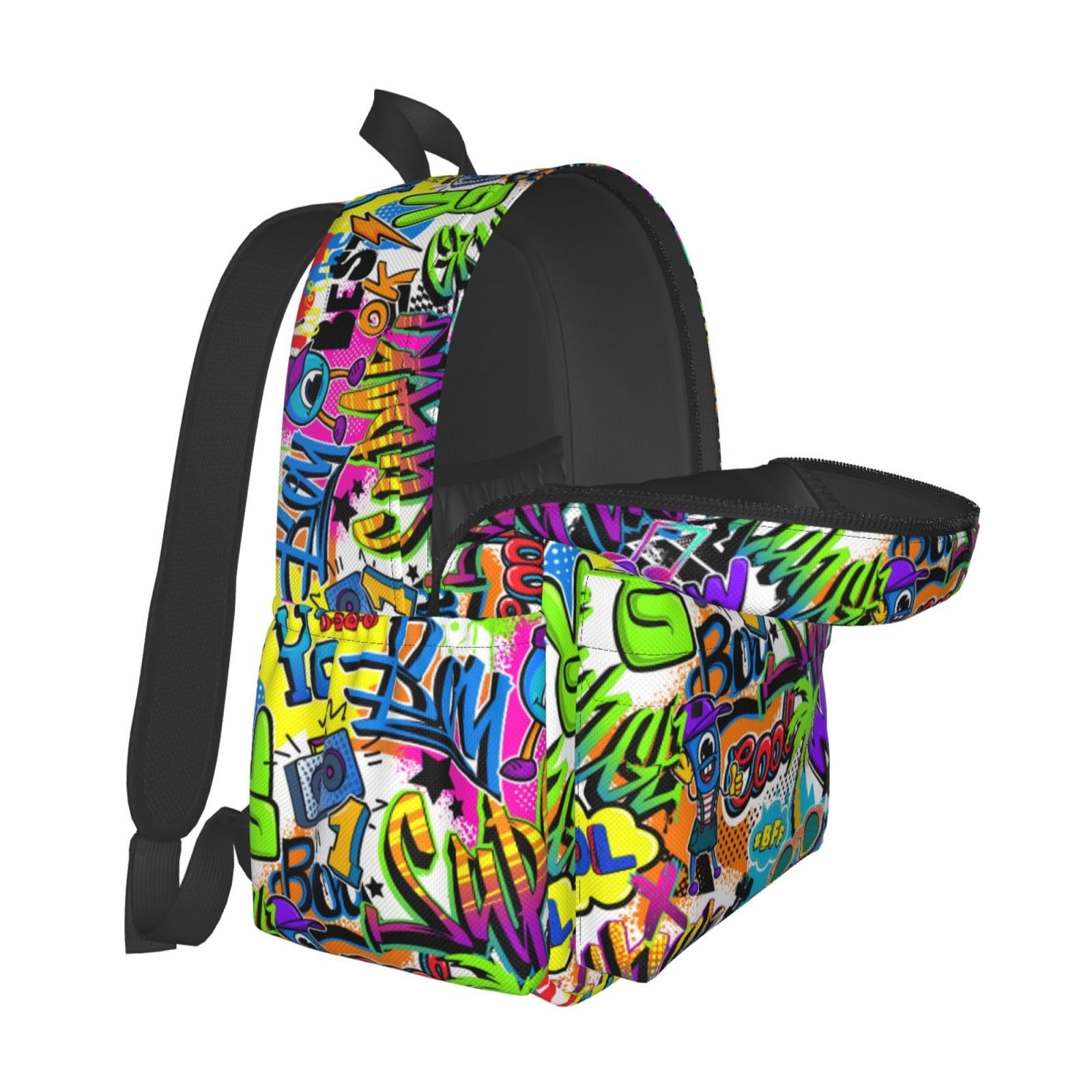 Black Blue Graffiti School Backpack Bookbag for Teens Boys Girls Daily Use
